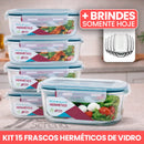SOMENTE HOJE | Kit 15 Frascos Herméticos de Vidro + BRINDES: 10 Copos de Vidro Aruba